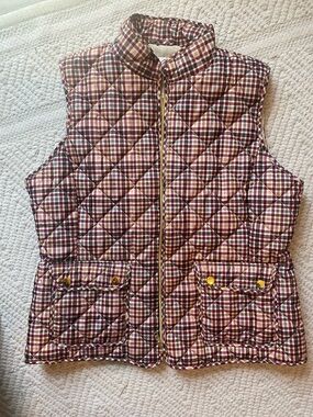 St. John's Bay Quilted Plaid Vest - Burgundy, Cream & Navy